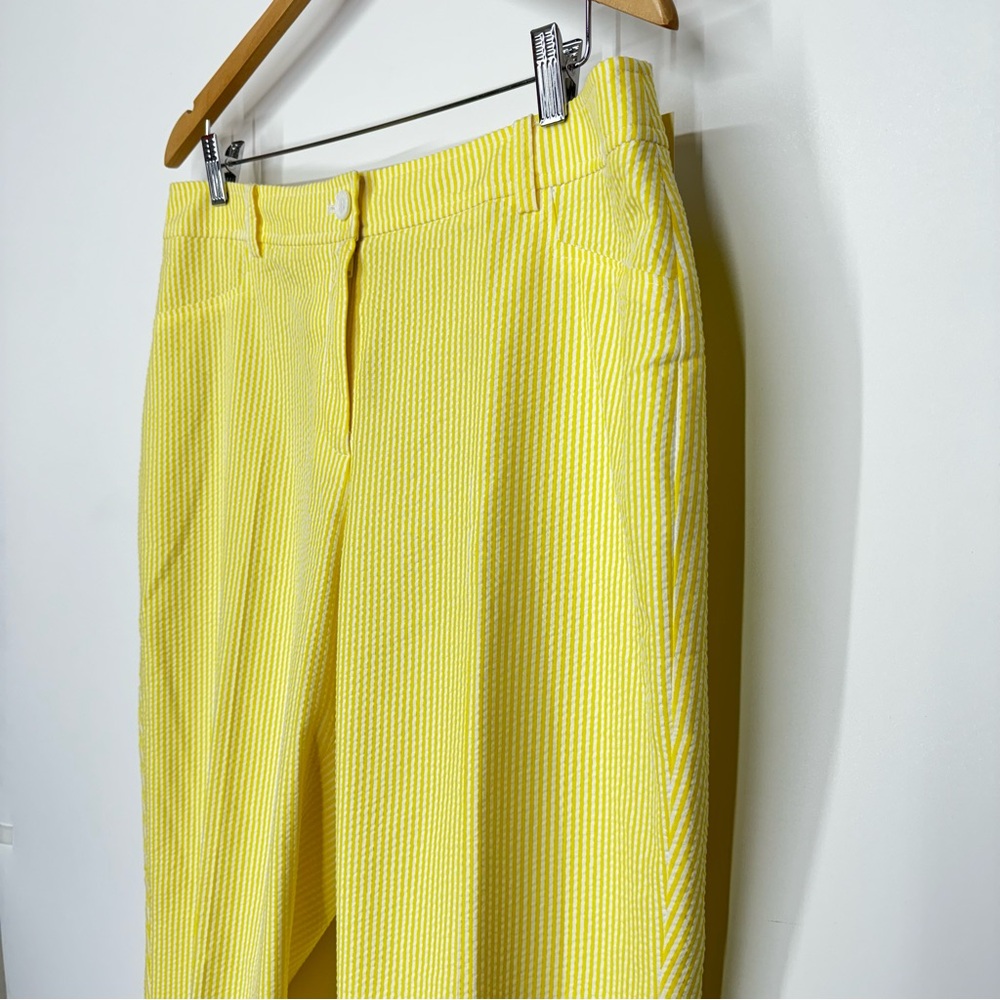 Anne Klein Daffodil Yellow White Stripe Seersucker Dress Pants Dressy Casual Nwt - Picture 4 of 16